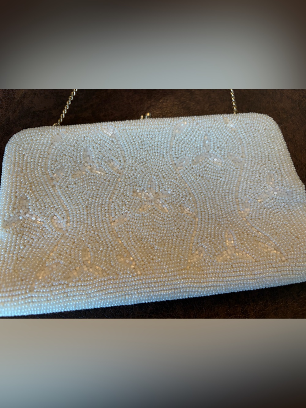1950s Vintage Handmade Beaded Creamy Clutch Evening Bag Purse Made in Japan